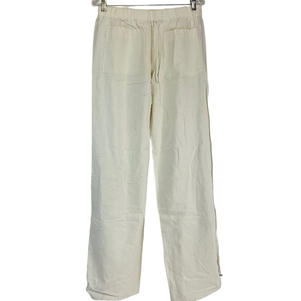 Aziz Pants Women's 33" Ivory Drawstring Front Side Zipper Heavy Linen Blend Nwot - Picture 3 of 13